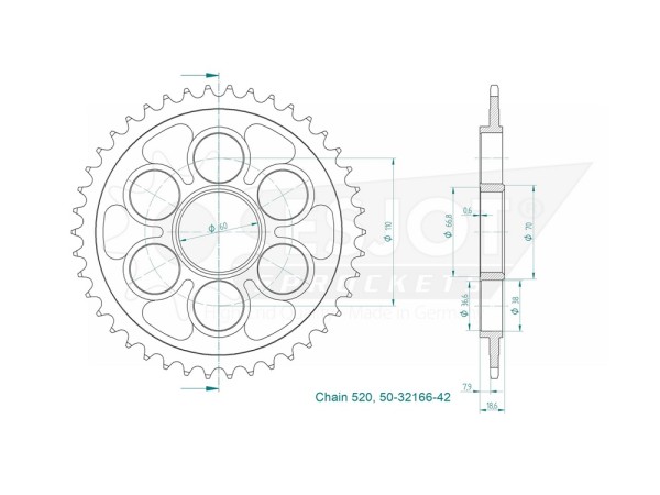 Kettenrad Stahl 41 42 Zähne (520) passend für Ducati Panigale V4R / SP2 / Superleggera