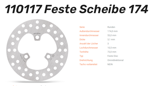 Moto-Master Bremsscheibe Round Disc-Serie vorne passend für Honda - 110117