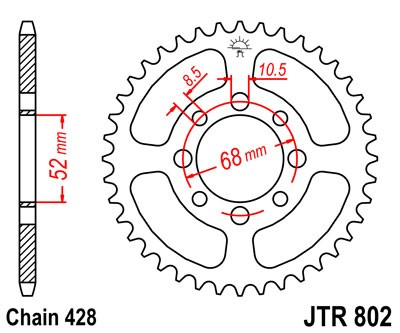 Kettenrad Stahl 32 bis 50 Zähne (428)