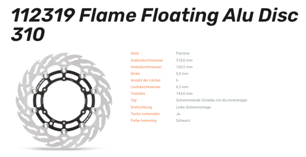 Moto-Master Bremsscheibe Flame Floating Alu-Disc vorne passend für Husqvarna / KTM - 112319