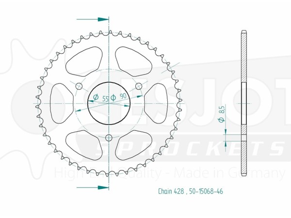 Kettenrad Stahl 46 Zähne (428) passend für Rieju RS2 125 Naked Matrix Pro