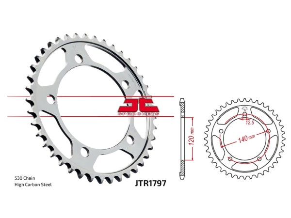 Kettenrad Stahl JT 41 43 Zähne - (530) passend für Suzuki GSX1400 silber