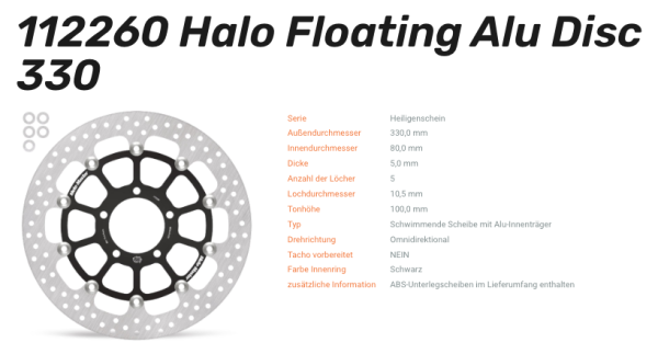 Moto-Master Bremsscheibe Floating-Alu Halo-Serie passend für Kawasaki - 112260