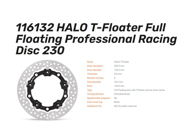 Bremsscheibe Halo Full T-Floating Racing Ø 230 hinten passend für KTM - 116132