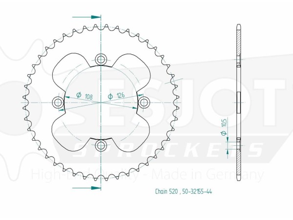 Kettenrad Stahl 40 42 44 Zähne (520) passend Hyosung TE 450