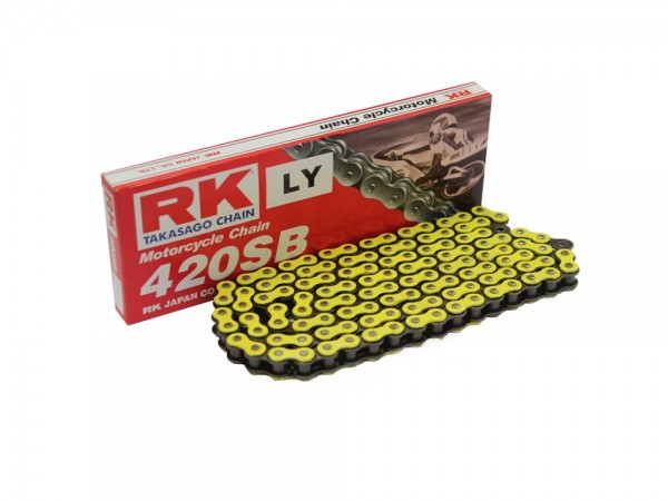 Motorradkette RK 420 SB gelb 108 Glieder offen Clipschloss