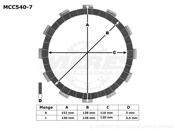 TRW Lucas Kupplungslamellenset (7 st.) Hyosung MCC540-7 / MCC 540-7