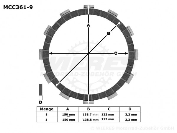 TRW Lucas Kupplungslamellenset (9 st.) passend für Suzuki MCC361-9 / MCC 361-9