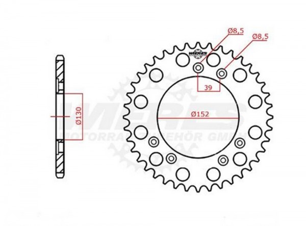 Kettenrad Alu 41 45 Zähne Einzelanfertigung (530) passend für Cagiva Navigator