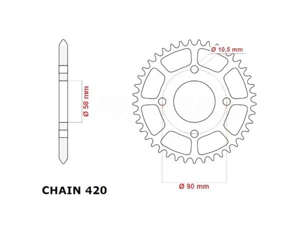 Kettenrad Alu 62 Zähne Einzelanfertigung (420) passend für Kreidler SM 50 / Sachs ZZ 50 ab 2014
