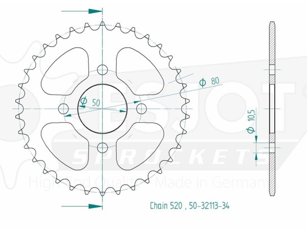 Kettenrad Stahl 30 32 34 36 38 Zähne (520) passend für E-Ton Viper / Yukon / Challenger / Vortex