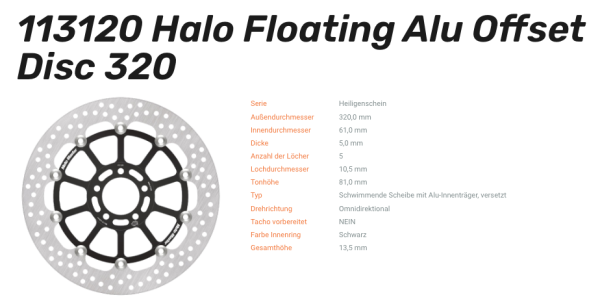 Moto-Master Bremsscheibe Floating-Alu Offset Halo-Serie passend für Kawasaki - 113120