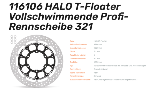 Moto-Master schwimmende Profi-Rennscheibe Halo T-Floater passend für Suzuki - 116106