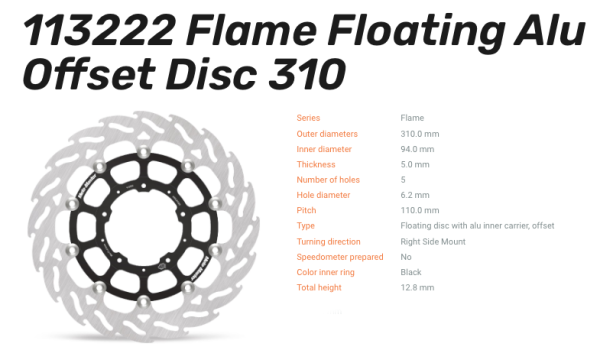 Moto-Master Bremsscheibe Flame Floating-Alu Disc Offset vorne passend für Honda - 113222