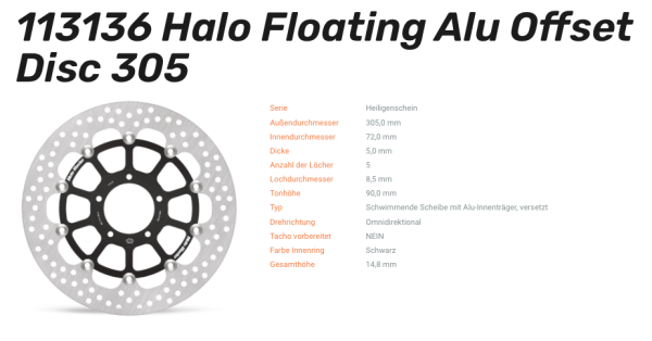 Moto-Master Bremsscheibe Floating-Alu Offset Halo-Serie passend für Ducati - 113136