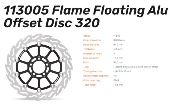 Moto-Master Bremsscheibe Floating-Alu Offset Flame-Serie passend für Kawasaki - 113005