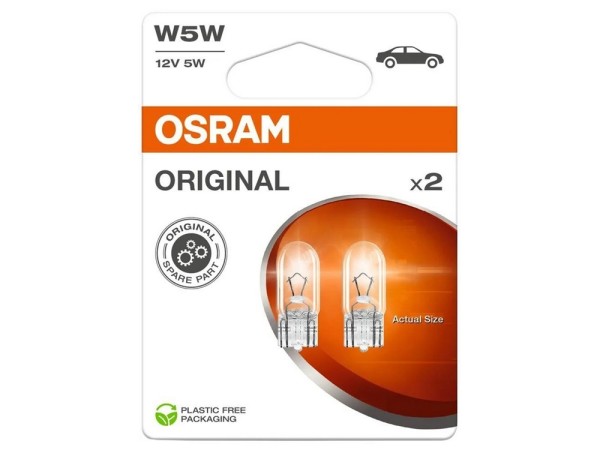 Osram Glühlampe 12V/5W, W2,1x9,5d Doppelpack 2825-2BL
