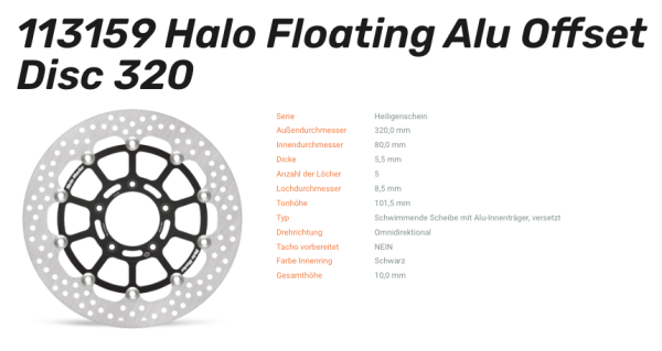 Moto-Master Bremsscheibe Floating-Alu Offset Halo-Serie passend für MV Agusta - 113159