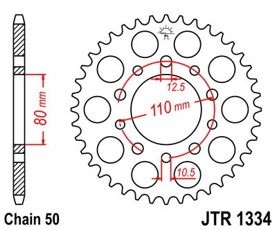 Kettenrad Stahl 34 bis 48 Zähne (530)