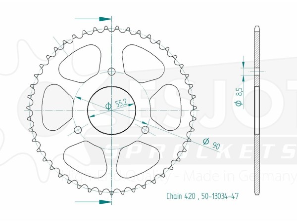 Kettenrad Stahl 47 Zähne (420) passend für Rieju 50 Naked / RS2 Matrix Pro