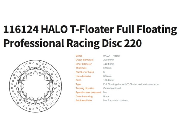 Bremsscheibe Halo Full T-Floating 5.0 Racing Ø 220 hinten passend für BMW S 1000 RR / M - 116124