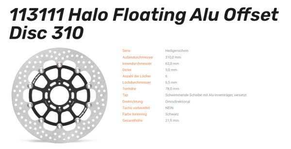Moto-Master Bremsscheibe Floating-Alu Offset Halo-Serie passend für Honda - 113111