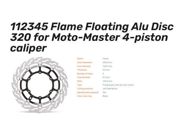 Moto-Master Supermoto Bremsscheibe Flame Floating vorn passend für Beta RR 320mm - 112345