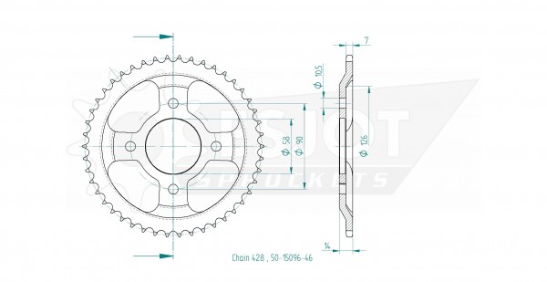 Kettenrad Stahl 42 46 Zähne (428) passend für Kreidler Dice CR 125i