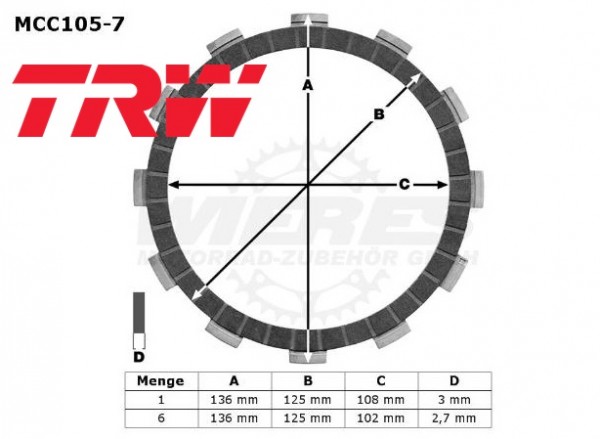 TRW Lucas Kupplungslamellenset (7 st.) passend für Honda MCC105-7 / MCC 105-7