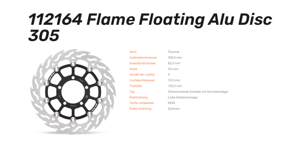 Moto-Master Bremsscheibe Flame Floating Alu Disc 305 links passend für Triumph Tiger; Bj. ab 2011 -