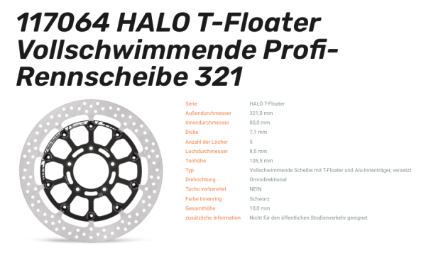 Moto-Master schwimmende Profi-Rennscheibe Halo T-Floater passend für MV Agusta - 117064