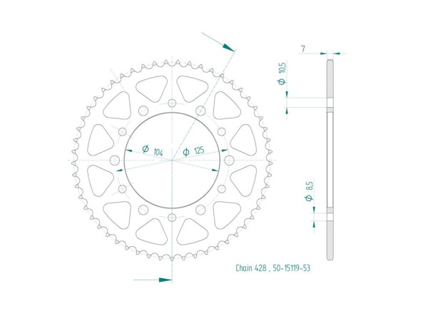 Kettenrad Stahl 53 Zähne passend für Keeway RKV 125 C CBS (Bj.23-)