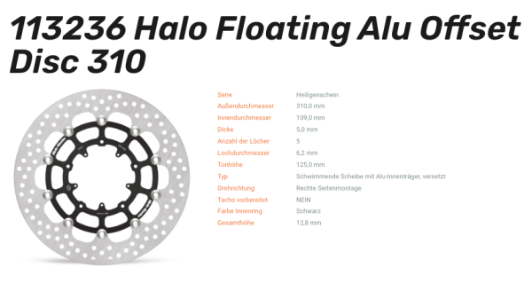 Moto-Master Bremsscheibe Floating-Alu Offset Halo-Serie passend für Honda - 113236