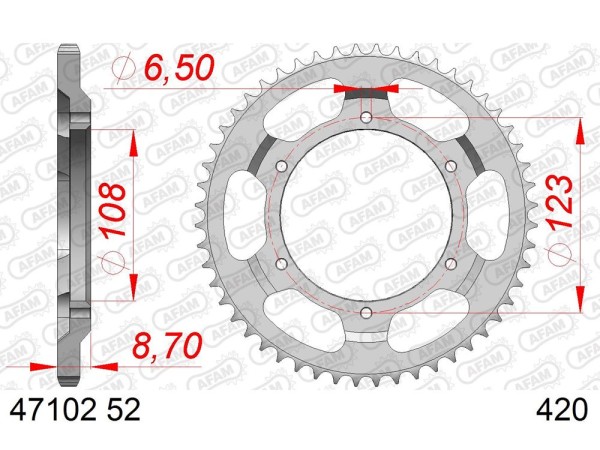 Kettenrad Stahl 52 Zähne (420) passend für Cagiva Mito / Derbi GPR 50 / Gilera GP 50