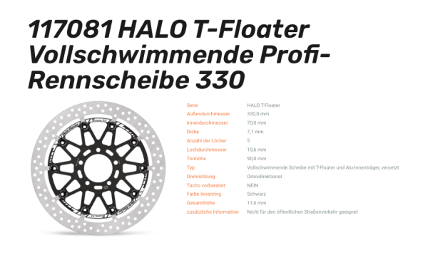 Moto-Master schwimmende Profi-Rennscheibe Halo T-Floater passend für Kawasaki - 117081