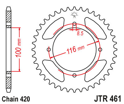 Kettenrad Alu mit Schlammnuten 45 bis 61 Zähne (420) passend für Kawasaki KX80 KX85 KX100