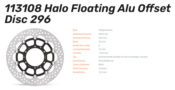 Moto-Master Bremsscheibe Floating-Alu Offset Halo-Serie passend für Honda - 113108