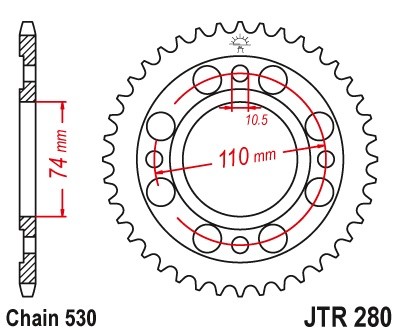 Kettenrad Stahl 33 36 bis 39 Zähne - (530) Honda CB 500 T / Yamaha 400 XS, RD, 250 XS