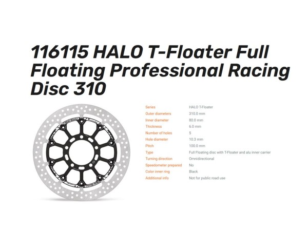 Bremsscheibe Halo Full T-Floating 6.0 Racing Ø 310 vorn passend für Kawasaki - 116115