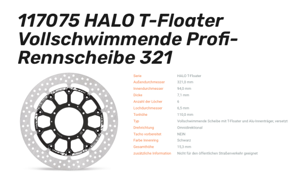 Moto-Master schwimmende Profi-Rennscheibe Halo T-Floater passend für Honda - 117075