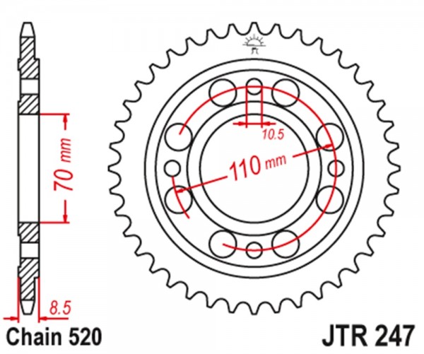 Kettenrad Stahl 35 36 41 Zähne (520) Honda CBX250 CM400 CB400 CB250 CM250