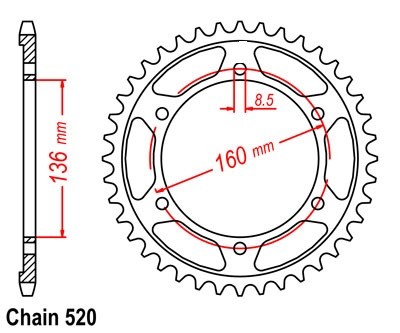 Kettenrad Alu 43 - 49 Zähne (520)