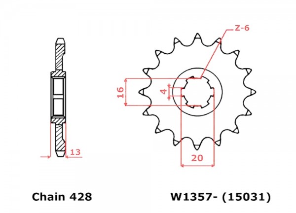 Kettenritzel 16 Zähne (428) passend für TM 85 MX