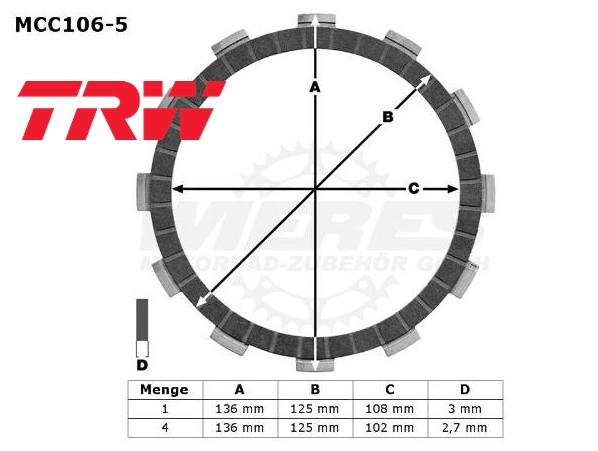 TRW Lucas Kupplungslamellenset (5 st.) passend für Honda MCC106-5 / MCC 106-5