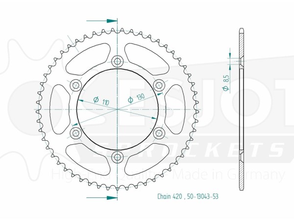 Kettenrad Stahl 53 58 62 Zähne (420) passend für Cpi SM 50 (Bj.06-12)