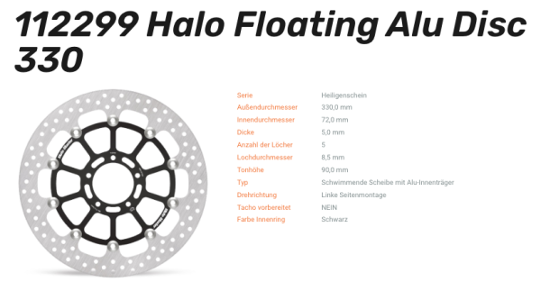 Moto-Master Bremsscheibe Floating-Alu Halo-Serie passend für Ducati - 112299