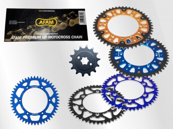 Afam Kettensatz passend für Yamaha YZ 125 (Bj.22-23) Afam 520MX4 Crosskette Stahl Alu Stealth