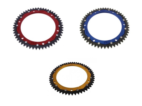 Kettenrad ZF Dual 51 53 57 Zähne - (428) gold blau rot passend für Yamaha WR125 X / WR125 R / TDR 12