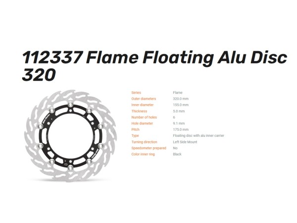 Moto-Master Bremsscheibe vorn Flame Floating passend für Husqvarna Svartpilen Vitpilen Speiche - 112