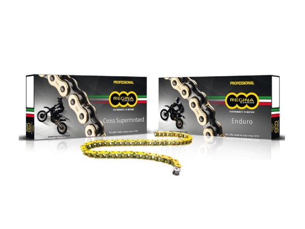 Kette Motocross Regina 520 RX3 Kette gold 118 Rollen gold mit Clip